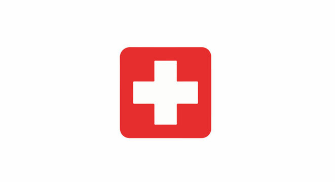 A simple red square with rounded corners frames a white cross