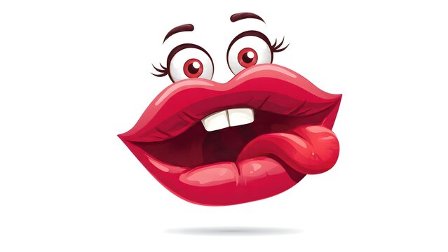 Cartoon Red Lips with Tongue and Surprised Eyes