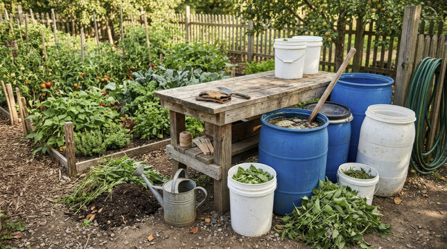 JADAM Liquid Fertilizer (JLF) Production Setup in Organic Vegetable Garden