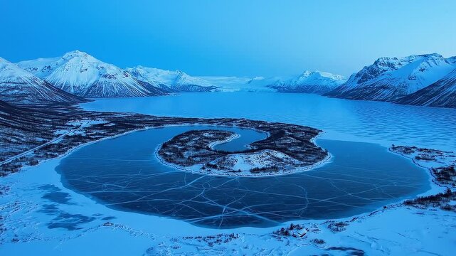 Aerial Drone View of Frozen Sandy Bay on Lake Baikal in Winter Siberia