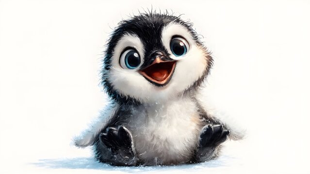 Cute Adorable Penguin Chick Laughing on Snowy Surface