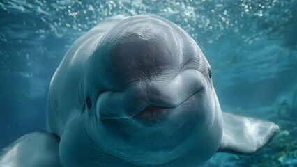 Fototapeta premium Curious Beluga Whale Close Up Underwater Portrait