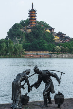 Jinshan Temple Zhenjiang: Bronze Sculptures and Pagoda, China