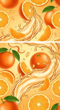 Vibrant Orange Fruit and Juice Splash Arranged on Warm Citrus Background