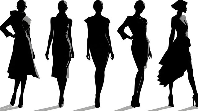 Silhouetted Fashion Models Walking in Line