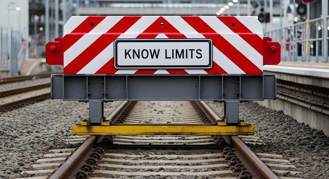 Railway Buffer Stop with Know Limits Message Symbolizing Risk Management Boundaries and Safety Awareness