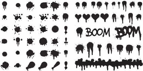 black spray paint splatter elements on white background grunge drip stain ink © Mritun