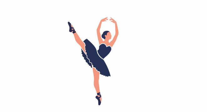 A stylized dancer in a dark tutu performs a graceful pose on pointe