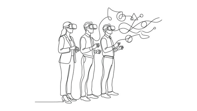 Business people wearing virtual reality headsets.