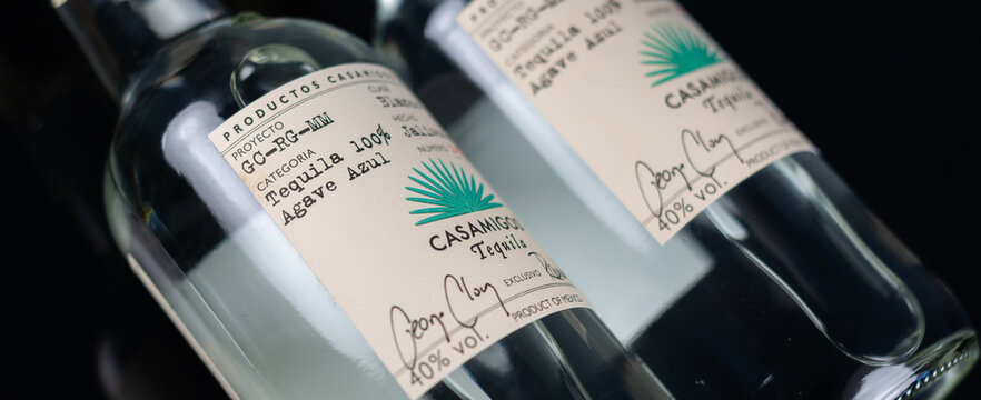 LONDON, UK - 29 MARCH 2025 A bottle of Casamigos Blanco Tequila, made from the Blue Weber agave, harvested from the fertile clay soil of Mexico