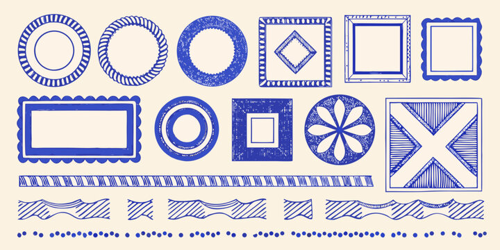 vintage style blue decorative borders and frames vector illustration ornamental design pattern