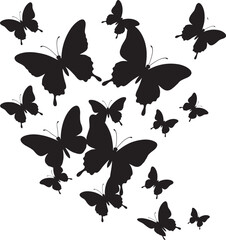Collection of black butterfly silhouettes flying © BipashaSketches 