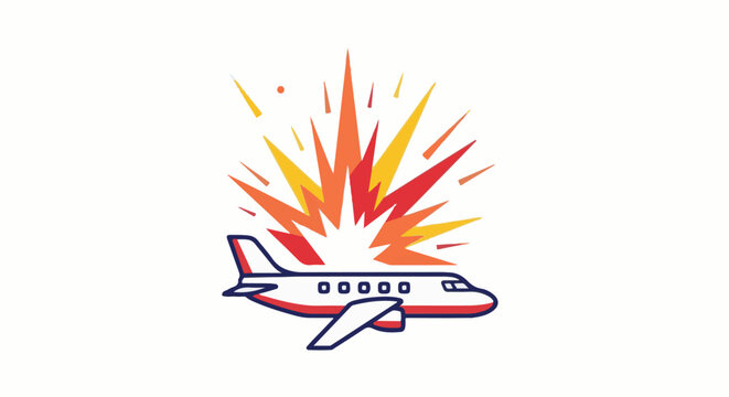 Stylized airplane with fiery explosion graphic