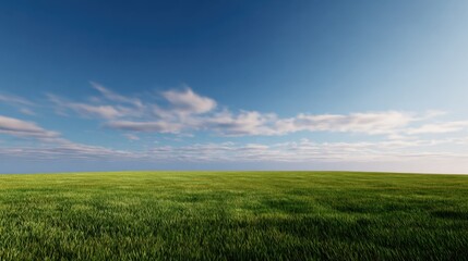 Fototapeta premium Expansive Green Field Under Bright Blue Sky with Fluffy Clouds for Natural Landscapes and Outdoor Themes