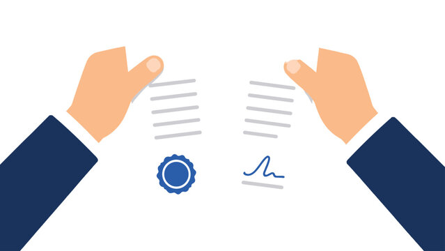 Hands tearing a contract document in flat vector style