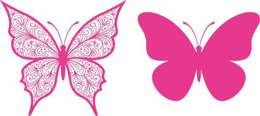 Two pink butterfly silhouettes on with intricate design © BipashaSketches 