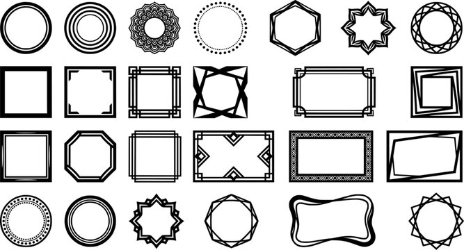 Geometric borders and frames icon collection featuring vintage decorative line elements stylish certificate ornaments
