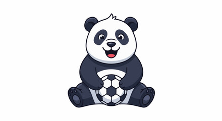 Obraz premium Cartoon panda sits happily holding a soccer ball