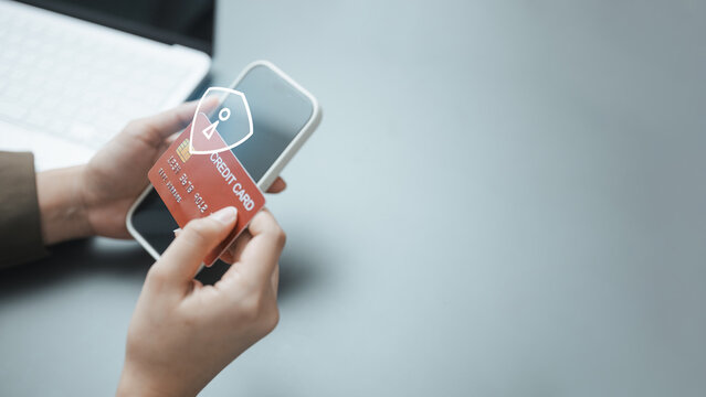 User managing credit card security freeze on smartphone with digital banking protection and secure financial transaction interface.