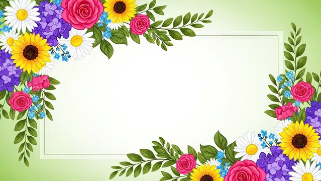 Colorful floral border frame with a white copy space.