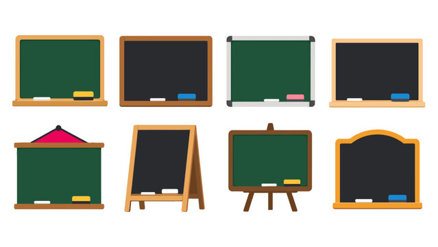 Set of classroom chalkboards and blackboards in flat vector style