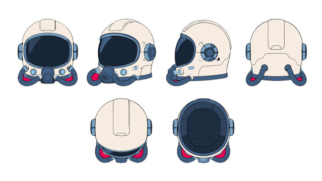 Astronaut helmet set with front side top and back views