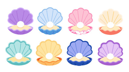 Obraz premium Set of colorful pearl shell icons on white background