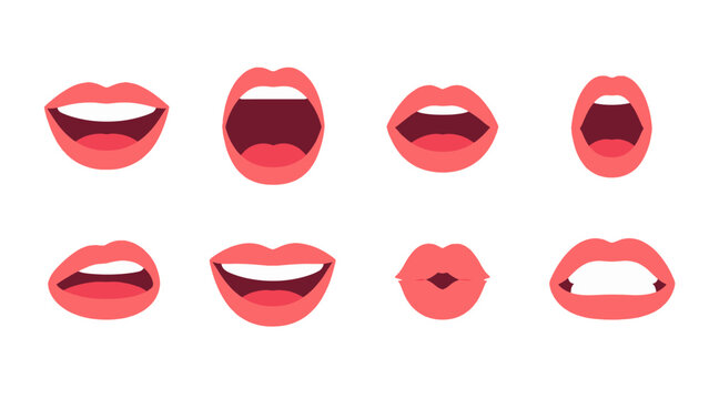 Set of stylized female lips with different mouth expressions