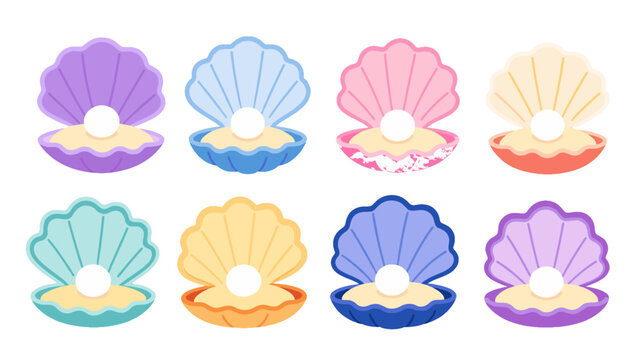 Set of colorful pearl shell icons on white background