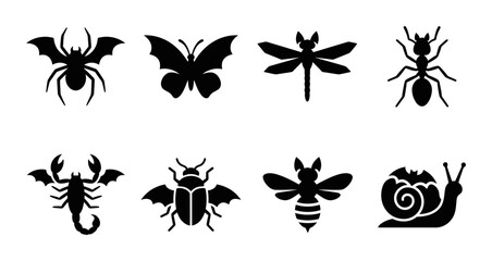 Insect Icons Collection: Spider, Butterfly, Dragonfly, Ant, Scorpion, Beetle, Bee, Snail Vector Art © Mobarok