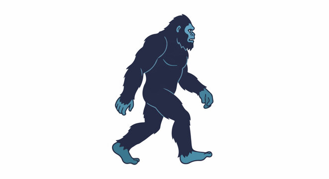 A cartoon cryptid creature, a hairy bipedal ape-like figure, walks confidently