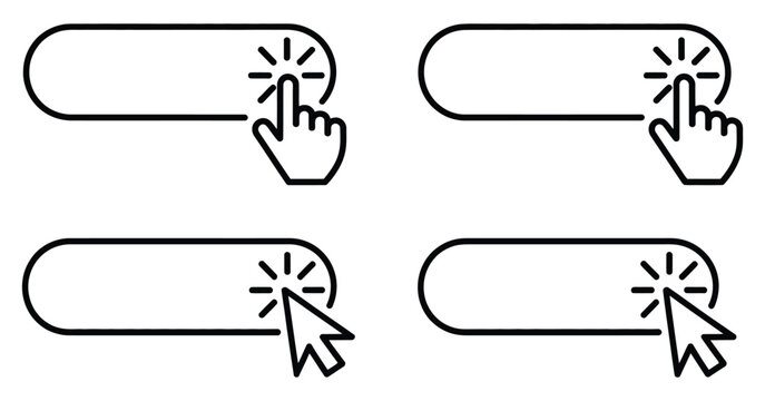 Click Here Button Cursor Icon Set, Hand Pointer and Mouse Click Symbols for Web Interaction, Navigation Elements, Digital Interface Call to Action Design,