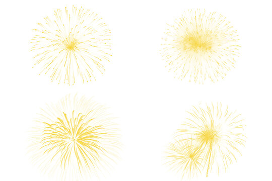 Cluster of yellow firework bursts as isolated object