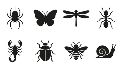8 Insect Silhouettes Icon Set, Flat, for Nature and Wildlife Projects © Bundleart