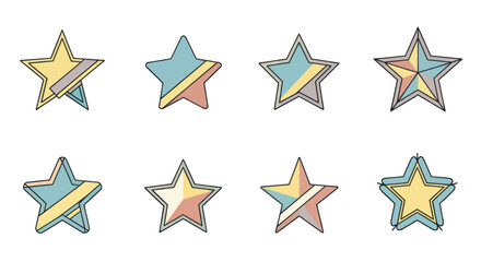Obraz premium Colorful Hand-Drawn Stars Collection with Pastel Shades for Creative Projects and Decorations