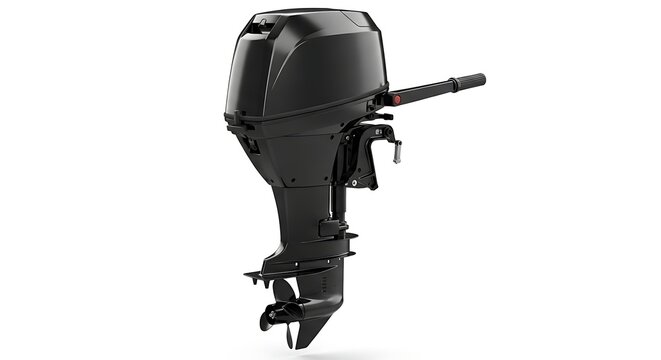 Black Boat Outboard Motor Isolated on White Studio Background