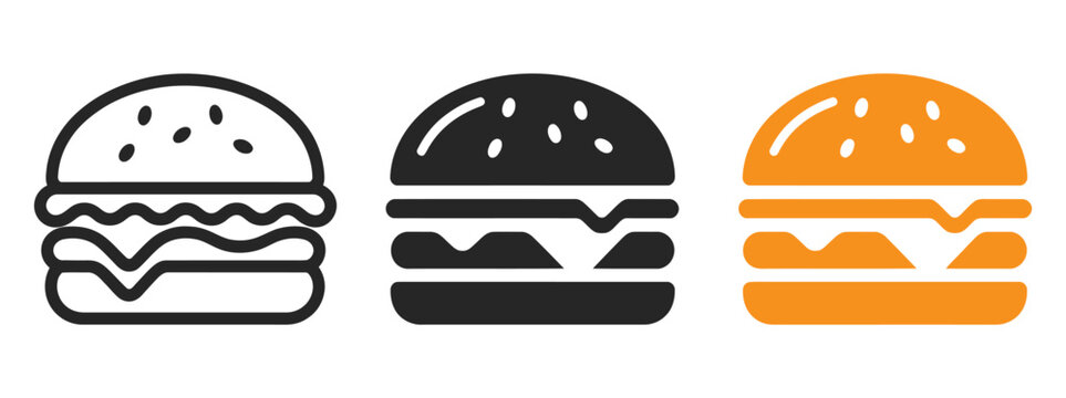 Variations of a hamburger icon in outline, solid black, and orange color. Professional navigation menu icon pack featuring minimalist styles for design, 