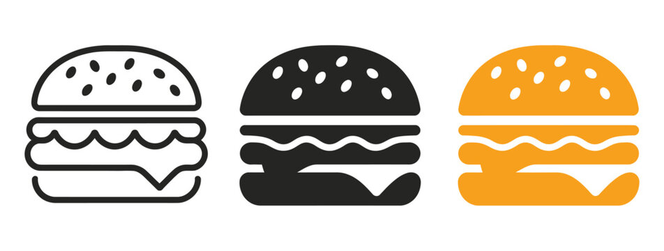 Variations of a hamburger icon in outline, solid black, and orange color. Modern menu navigation symbol collection for web design, mobile applications, user interface elements, and digital branding 