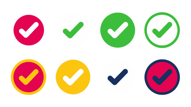 Set of colorful check mark icons in circular button style