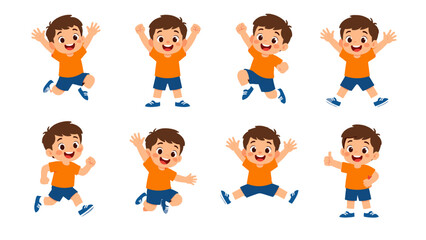 Plakat Set of happy cartoon boy characters in playful poses