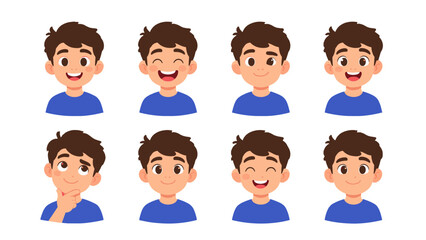 Cute cartoon boy character set with different facial expressions © Alan