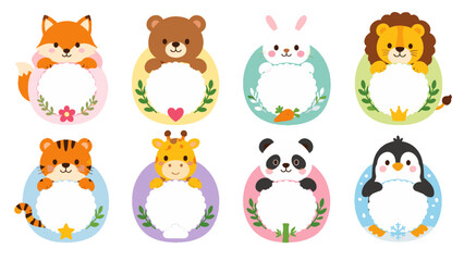 Cute animal frame set with fox bear rabbit lion tiger giraffe panda and penguin © Alan