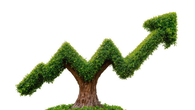 Topiary tree shaped like an upward trending arrow graph