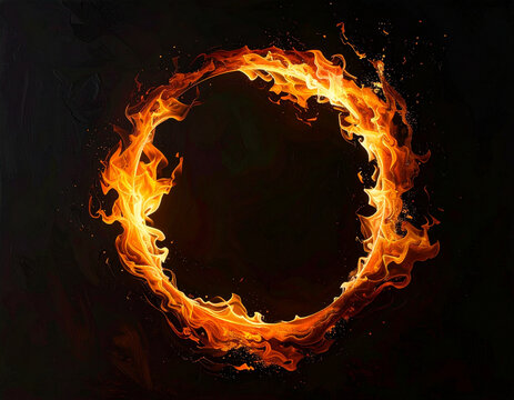 Fiery ring of orange flame against a black background
