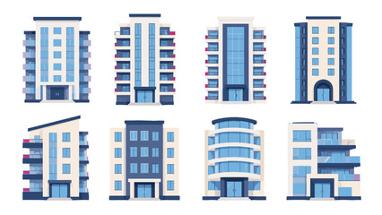 Plakat Set of modern apartment building facades in flat vector style