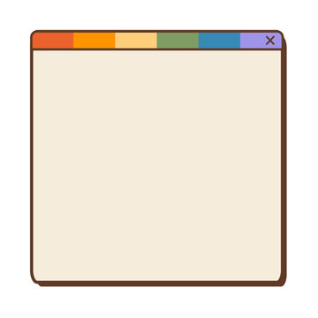 Retro Y2K computer operating system window layout with rainbow header isolated on white. Nostalgic 90s desktop software interface element for LGBTQ pride month card, social media post, design template