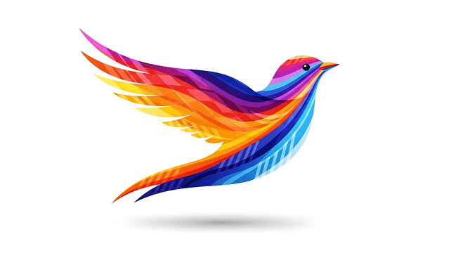 Colorful abstract bird in flight isolated on a transparent background