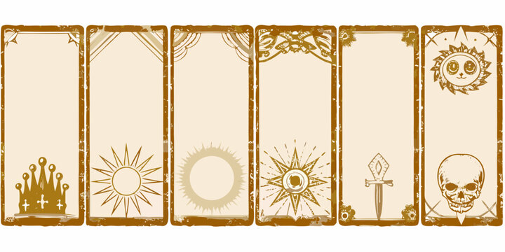 set of seven mystical tarot card templates beige vector illustration design template