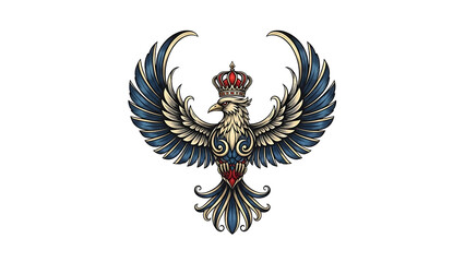 Fototapeta premium Decorative royal eagle with crown emblem isolated on a transparent background