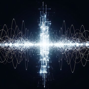 Bright Abstract Sound Wave Glowing Across Dark Digital Background